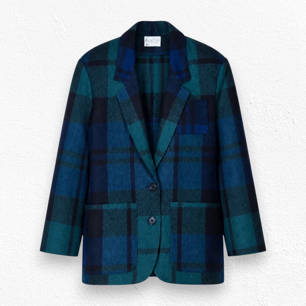 Vintage 80s Pendleton Black Watch Plaid Wool Blazer USA Deadstock Size 12
